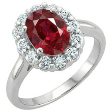 Afbeelding in Gallery-weergave laden, Rood ovaal geslepen robijn en Natuurlijke echte diamanten ( niet in een laboratorium gekweekt ) ring 5 karaat sieraden 14K witgoud
