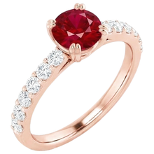 Afbeelding in Gallery-weergave laden, Rose Gold 14K 2,50 karaat vier riek Natuurlijke echte diamanten ( niet in een laboratorium gekweekt ) ronde Ruby Ring
