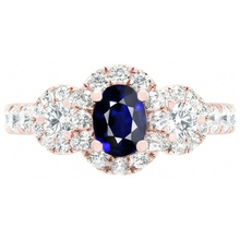 Afbeelding in Gallery-weergave laden, Rose Gold Halo ovale saffier ring 3 stenen stijl Natuurlijke echte diamant ( niet in het laboratorium gekweekt )en 5,50 karaat
