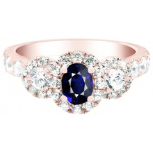 Afbeelding in Gallery-weergave laden, Rose Gold Halo ovale saffier ring 3 stenen stijl Natuurlijke echte diamant ( niet in het laboratorium gekweekt )en 5,50 karaat
