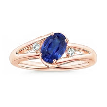 Afbeelding in Gallery-weergave laden, Rose goud 3 stenen trouwring 2,25 karaat ovale blauwe saffier sieraden

