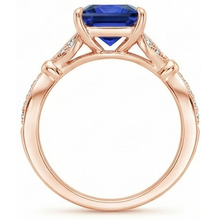 Afbeelding in Gallery-weergave laden, Natuurlijke Echte (Niet Labgekweekt) Roségouden Ring Met Accent Prinsesslijpsel Blauwe Saffier 5.50 Karaat
