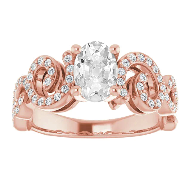 Rose gouden ronde en ovale oude geslepen diamanten ring gedraaide stijl 4,50 karaat