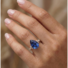 Afbeelding in Gallery-weergave laden, Rose Gold Diamond Ring Peer Ceylon Sapphire Vintage stijl 5,50 karaat
