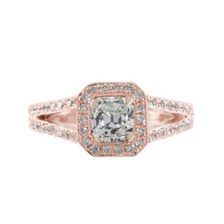 Rose Gold Halo Kussen Old Miner Echt Diamond Ring 2 Karaats Gespleten Schacht