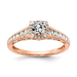 Rose Gold Halo Old Mine Cut Echt Diamond Ring Met Accenten 2,50 Karaat