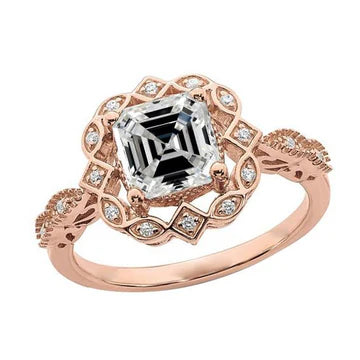 Rose Gold Halo Round & Asscher Echt Diamond Dames Sieraden 4,50 Karaat