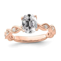 Roségoud Ovale Oud Geslepen Natuurlijke uit de aarde gewonnen Diamanten Ring Gedraaid Prong Gezet 3.50 Karaat