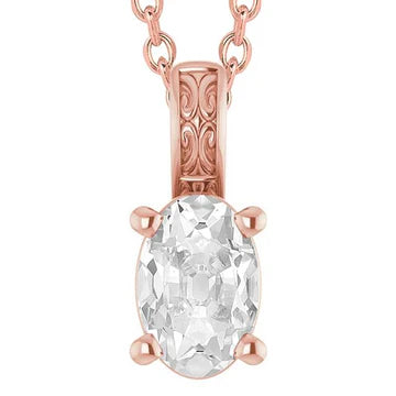 Rose Gold Solitaire Ovale Oude Mijn Geslepen Echt Diamanten Hanger 5 Karaat