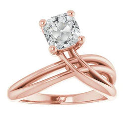 Rose Gold Solitaire Ring Oud Geslepen Kussen Echt Diamant Gespleten Schacht 5 Karaat