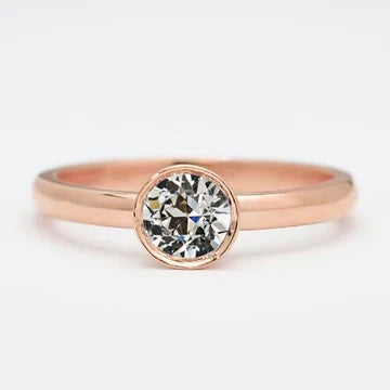 Rose Gold Solitaire Ring Ronde Old Cut Echt Diamond Bezel Set 1,50 Karaat