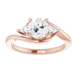 Rose Goud 3 Stenen Ring Oude Mijn Echt Diamanten Gedraaide Stijl 3 Karaat