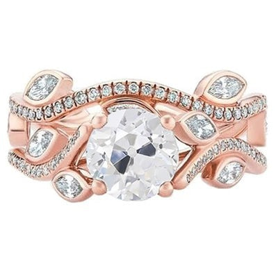 Rose Goud Oude Geslepen Echt Diamanten Verlovingsring Band set 2,75 Karaat