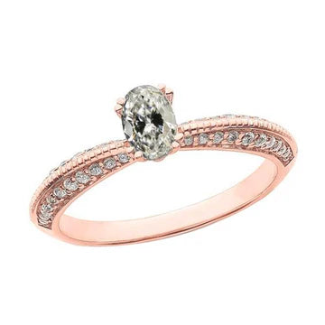 Rose Goud Ovale Oude Mijnwerker Echt Diamanten Ring Dubbel Prong Set 3,50 Karaat