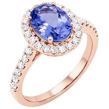 Afbeelding in Gallery-weergave laden, Roségoud 14K 15.40 Karaat Tanzaniet Met Natuurlijke uit de aarde gewonnen Diamanten Ring Nieuw
