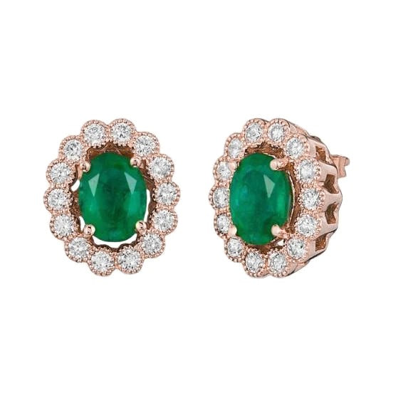 Roségouden 14K 7,20 karaat groene smaragd en diamanten oorknopjes Nieuw