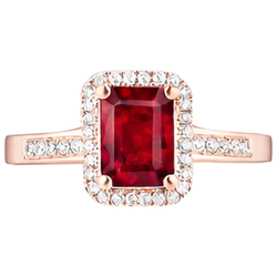 Roségouden 14K Emerald Cut Rode Robijn En Diamanten Trouwring 5 Ct
