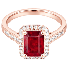 Afbeelding in Gallery-weergave laden, Roségouden 14K Emerald Cut Rode Robijn En Diamanten Trouwring 5 Ct
