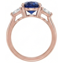 Afbeelding in Gallery-weergave laden, Roségoud Drie Stenen Ring Ovaal Blauwe Saffier &amp; Natuurlijke uit de aarde gewonnen Diamant 8.25 Karaat
