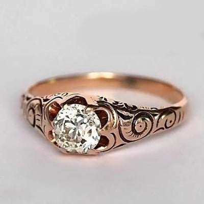 Roségouden Gypsy Solitaire Ring Oude Geslepen Echt Diamant Vintage Stijl 1 Karaat