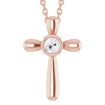 Roségouden Ronde Dia-Kruis Echt Diamant Hanger 1 Karaat Oude Mijnwerker Sieraden