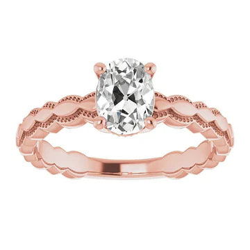 Roségouden Solitaire Ring Ovaal Old Mine Cut Echt Diamond 3,25 Karaat