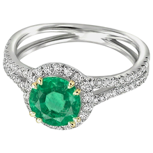 Afbeelding in Gallery-weergave laden, Fijne Smaragd Edelsteen Ring 2,50-karaat 14 Karaat Tweekleurig Goud – hoekaanzicht
