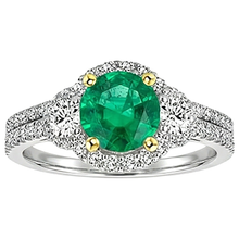 Afbeelding in Gallery-weergave laden, Rond Briljant Smaragd ring in Bicolor 14K Goud – vooraanzicht
