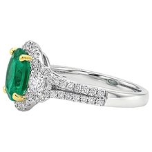 Afbeelding in Gallery-weergave laden, Smaragd Rond Briljant Edelsteen Ring in Bicolor 14K Goud – profielaanzicht
