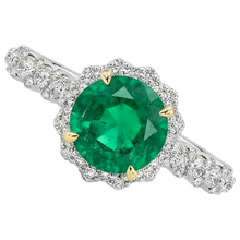 Afbeelding in Gallery-weergave laden, Fijne Smaragd Rond Briljant Gekleurde Steen Ring in Bicolor 14K Goud – bovenaanzicht
