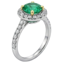 Afbeelding in Gallery-weergave laden, Rond Briljant Smaragd ring in Bicolor 14K Goud – zijaanzicht
