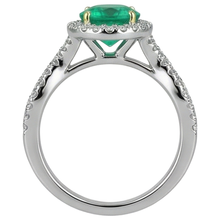 Afbeelding in Gallery-weergave laden, Smaragd Rond Geslepen Gekleurde Steen Ring in Bicolor 14K Goud – achteraanzicht
