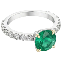 Afbeelding in Gallery-weergave laden, Fijne Smaragd Gekleurde Steen Ring 2 karaat Bicolor 14K Goud – hoekaanzicht
