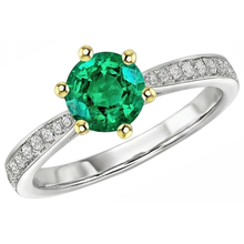 Afbeelding in Gallery-weergave laden, Smaragd Gekleurde Steen Ring 2,50 karaat 14 Karaat Tweekleurig Goud – profielaanzicht
