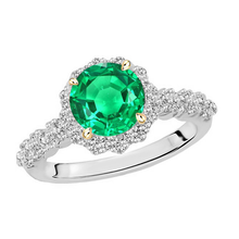 Afbeelding in Gallery-weergave laden, Rond Briljant Fijne Smaragd ring in Bicolor 14K Goud – hoofdaanzicht
