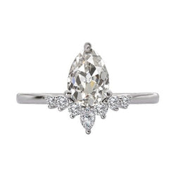 Round & Pear Old Cut Echt Diamond Ring Gold Crown Style 3,50 karaat