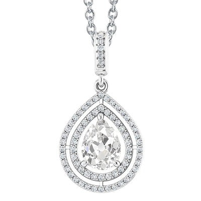 Round & Pear Old Mine Cut Halo Echt Diamond Hanger Goud 3,50 Karaat