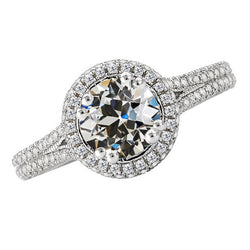 Antiek Cushion Fijne Diamant Halo Verlovingsring in 14K Witgoud