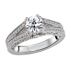 Solitaire Ring met Accenten 14K Witgoud – Fijne Diamant Antiek