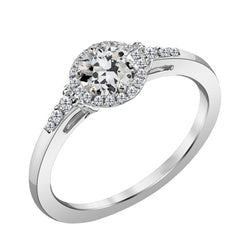 Halo Zetting Ring 14K Witgoud – Briljant Antiek Cushion 2 karaat