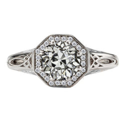 14K Witgoud Antiek Briljant Halo Zetting Ring 3 karaat