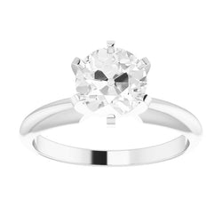 14K Witgoud Antiek Cushion Diamant Enkele Steen Ring 2,50 karaat