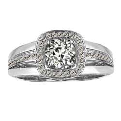 14 Karaat Witgoud Antiek Cushion Fijne Diamant Halo