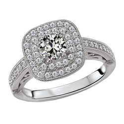 Antiek Cushion Briljant Halo Zetting Ring in 14 Karaat Witgoud