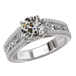 Diamant Vintage Aanzoek Ring 2 karaat in 14K Witgoud