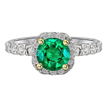 Afbeelding in Gallery-weergave laden, Smaragd Rond Briljant Edelsteen Ring in Bicolor 14K Goud – hoofdaanzicht
