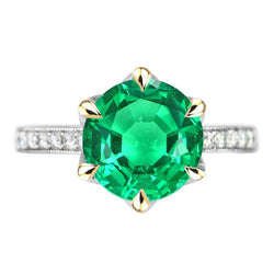 Pavé Sieraadsteen Ring – Smaragd 3 karaat 14 Karaat Tweekleurig
