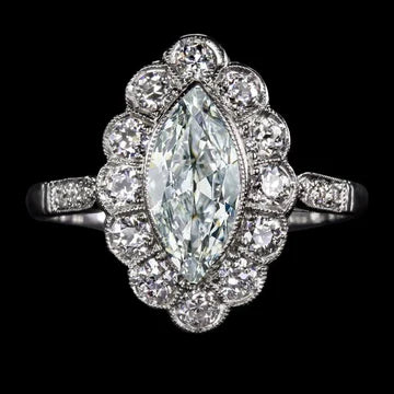 Round & Marquise Old Miner Echt Diamond Ring Flower Style 7,50 Karaat