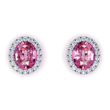 Afbeelding in Gallery-weergave laden, Roze Saffier Halo Diamanten Oorknopjes
