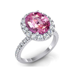 Roze Saffier Halo Diamanten Ring